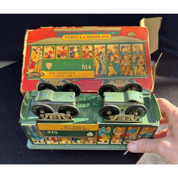 Rare POWELL & MASON STS SAN FRANCISCO CABLE CAR TROLLEY FRICITON TIN TOY JAPAN - Picture 11 of 11